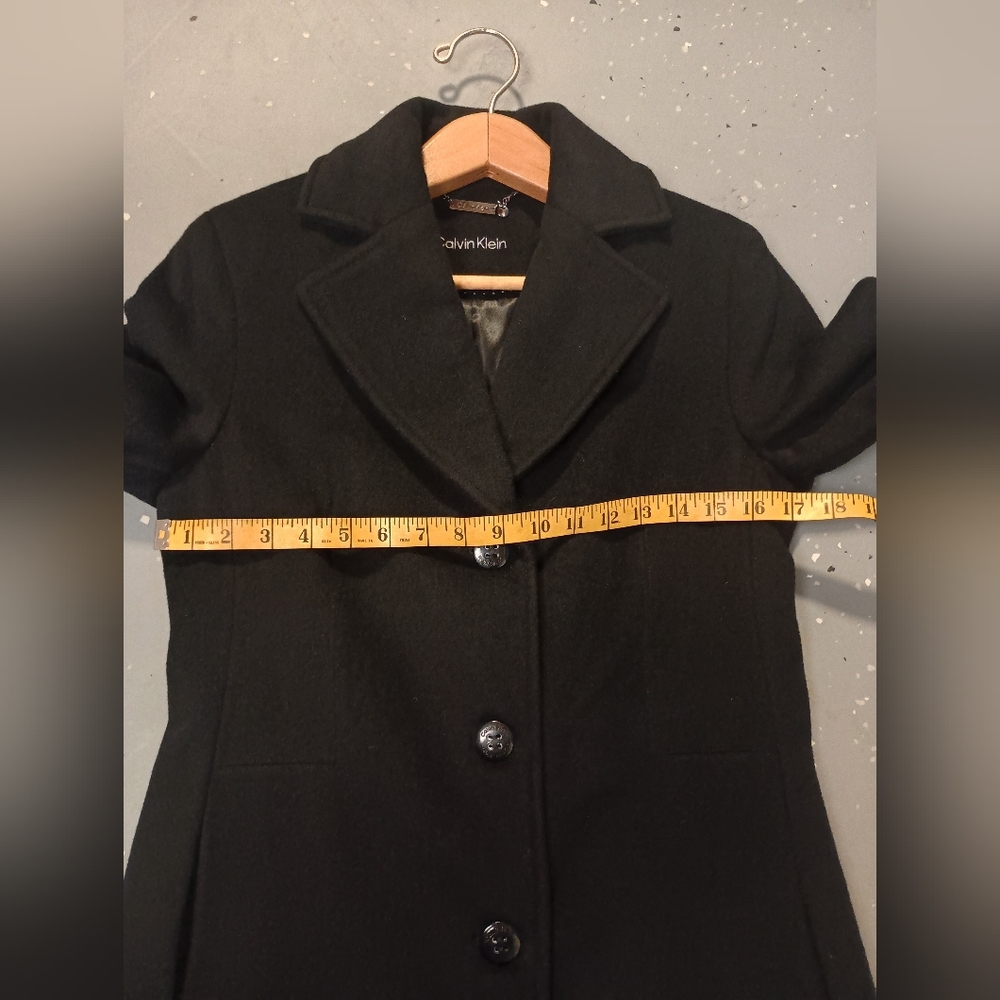 Calvin Klein- Classic Long Black Pea Coat- Size 2 - Picture 11 of 13